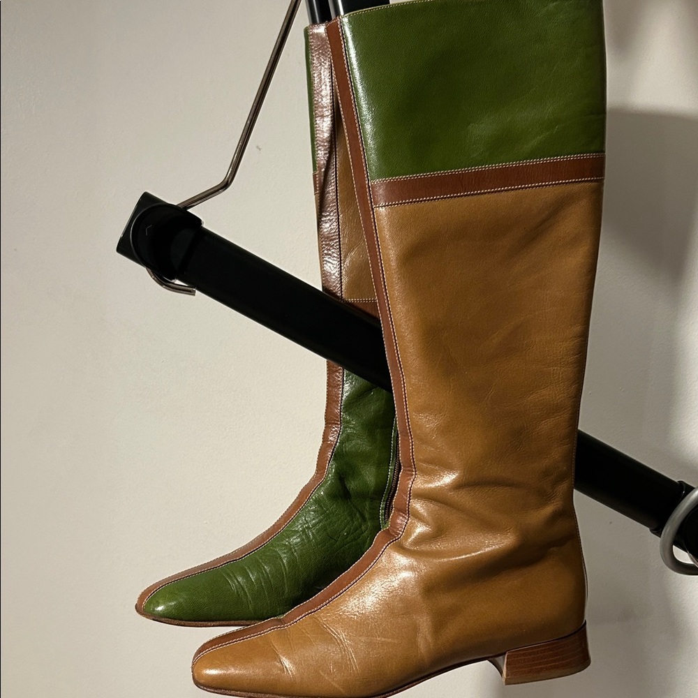 Valentino Garavani Green and Tan Leather Boots